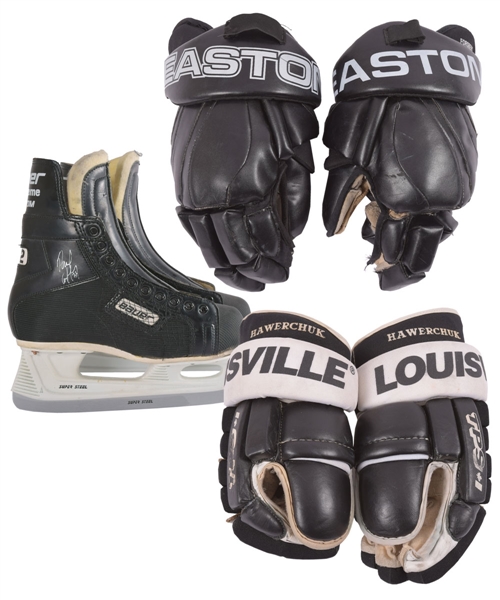 Peter Forsbergs 2005-06 Philadelphia Flyers Easton Game-Used Gloves (Plus 2 Extras), Dale Hawerchuks 1996-97 Louisville Game-Used Gloves and Paul Coffeys Signed Early-1990s Bauer Game-Issued Skates