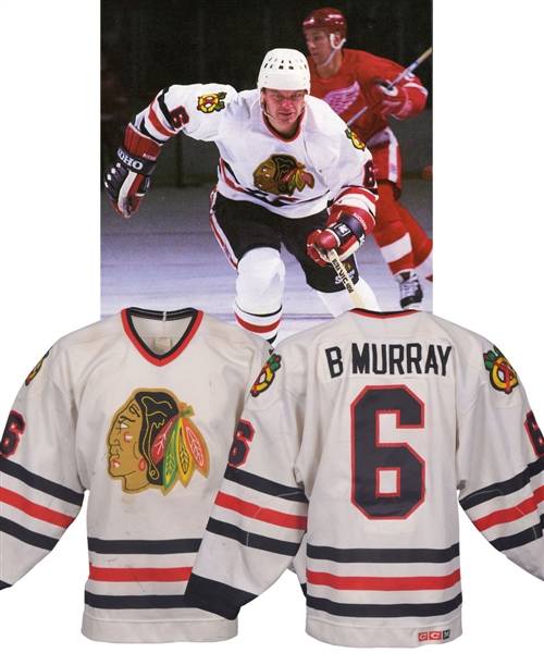 Bob Murrays Late-1980s Chicago Black Hawks Game-Worn Jersey - Numerous Team Repairs!