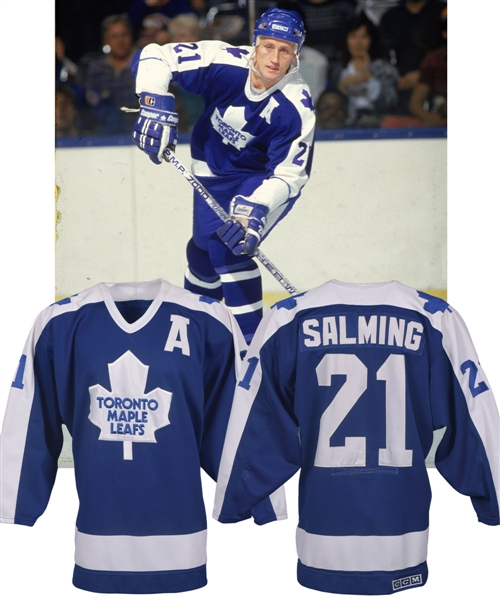 Borje Salmings 1988-89 Toronto Maple Leafs Game-Worn Alternate Captains Jersey - Team Repairs!