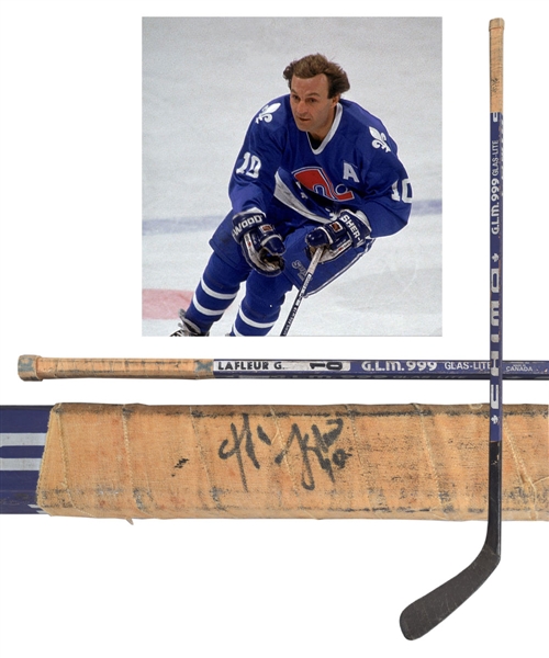 Guy Lafleurs Late-1980s Quebec Nordiques Signed Chimo Game-Used Stick