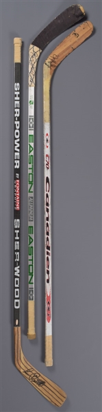 Luc Robitailles, Brett Hulls and Joe Mullens Signed Game-Used Sticks