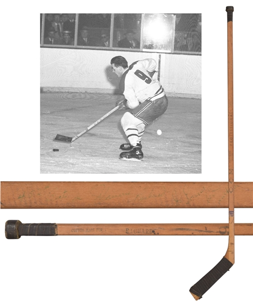 Maurice Richards 1955-56 Montreal Canadiens "452th Goal" CCM Game-Used Record-Breaking Goal Stick