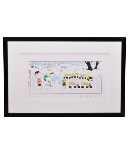 Charles M. Schultz Signed Peanuts "Circle the Zambonis" Hockey-Themed Limited-Edition Framed Lithograph #208/500 (17 ½” x 26 ½”) 