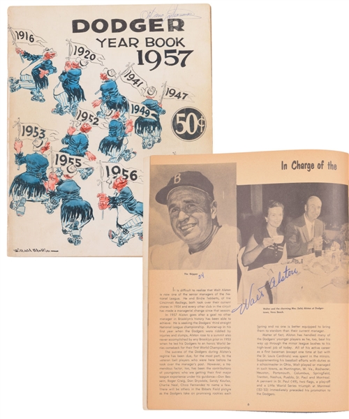 Brooklyn Dodgers 1957 Team-Signed Yearbook by 40+ with JSA LOA Including Alston, Reese, Snider, Campanella, Drysdale, Koufax and Others