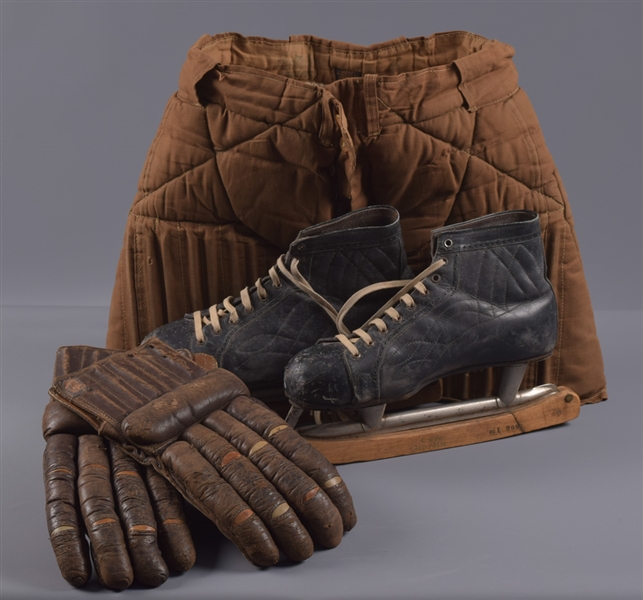 Vintage Hockey Equipment Collection with D&M Gloves and Pants Plus CCM Skates