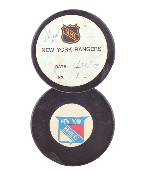Greg Polis 1973 NHL All-Star Game "West All-Stars" Goal Puck from the NHL Goal Puck Program - 1st All-Star Game Goal of Career - MVP of Game