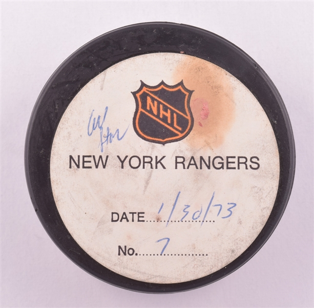 Greg Polis 1973 NHL All-Star Game "West All-Stars" Goal Puck from the NHL Goal Puck Program - 2nd All-Star Game Goal of Career - MVP of Game