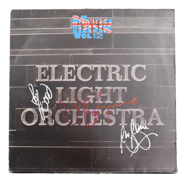 "Electric Light Orchestra" Jeff Lyne, Roy Wood and Bev Bevan Signed "Masters of Rock Vol. 12" LP Album Cover - JSA Certified