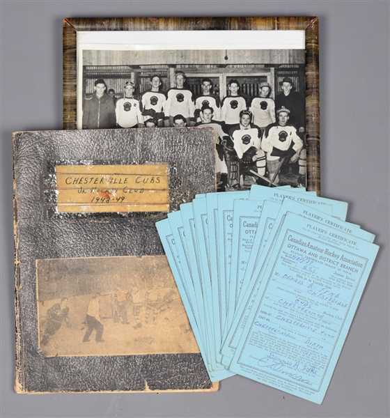 Chesterville Cubs 1948-49 Jr. Hockey Club Team Photo, Ledger/Scrapbook and CAHA Players Certificates (14)