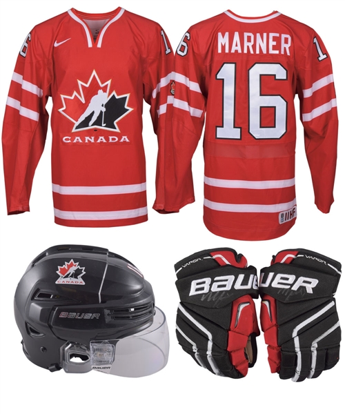 Mitch Marners 2016 IIHF World Junior Championships Team Canada Game-Worn Jersey, Helmet and Gloves with Hockey Canada COAs