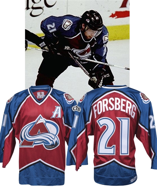 Peter Forsbergs 1998-99 Colorado Avalanche Game-Worn Alternate Captains Playoffs Jersey with Team LOA - CHS Patch!