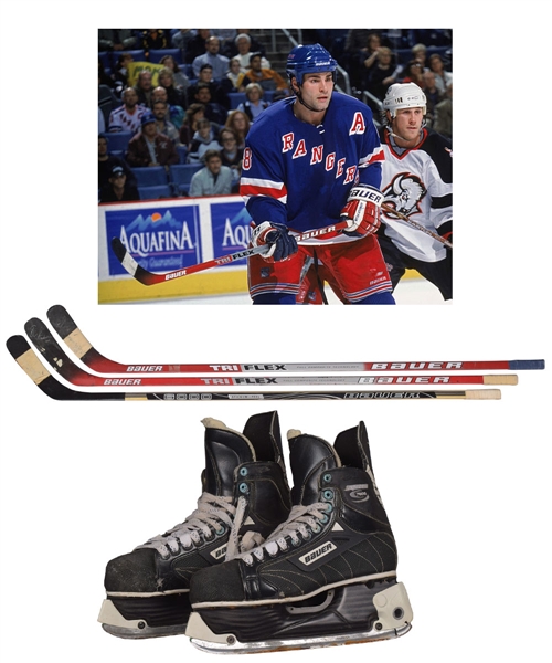 Eric Lindros 2001-04 New York Rangers Game-Used Equipment Collection Including Bauer Game-Used Sticks (3) and Skates with His Signed LOA