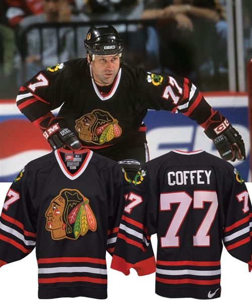 Paul Coffeys 1998-99 Chicago Black Hawks Game-Worn Alternate Jersey with His Signed LOA