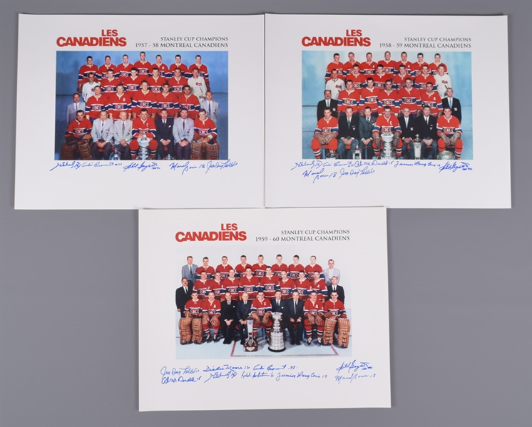 Montreal Canadiens 1957-58, 1958-59 and 1959-60 Stanley Cup Champions Multi-Signed Team Photos with LOA (16" x 20")