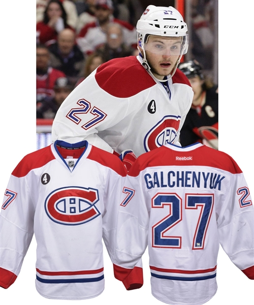 Alex Galchenyuks 2014-15 Montreal Canadiens Game-Worn Jersey with Team LOA - Beliveau Memorial Patch! - Photo-Matched!