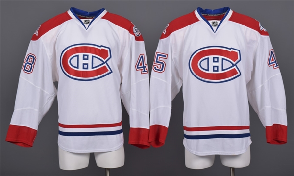 Thomas Beauregards and J.T. Wymans 2008-09 Montreal Canadiens Game-Issued Away Jerseys with Team LOAs - Centennial and All-Star Game Patches!