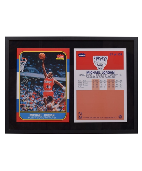 Michael Jordan Signed Chicago Bulls 1986 Fleer Rookie Card Blow Up Framed Display with UDA COA (23” x 31 1/2")