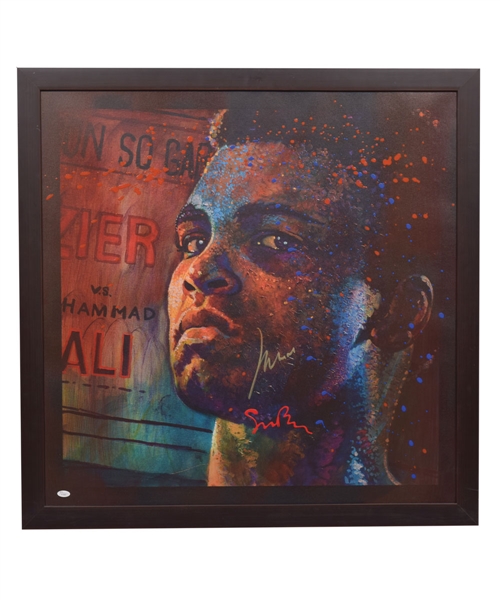 Muhammad Ali Signed "Fight Night" One-of-a-Kind Mixed Media on Canvas by Artist Simon Bull (36” x 36”) - JSA Certified
