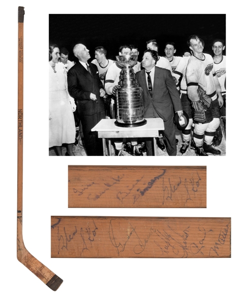 Detroit Red Wings 1954-55 Stanley Cup Champions Team-Signed Game-Used Stick Including Sawchuk and Howe