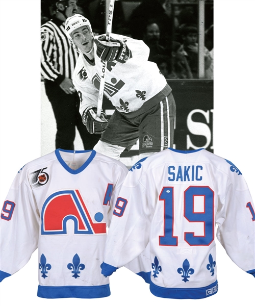 Joe Sakics 1991-92 Quebec Nordiques Game-Worn Alternate Captains Jersey with LOA - 75th Patch! - Photo-Matched!