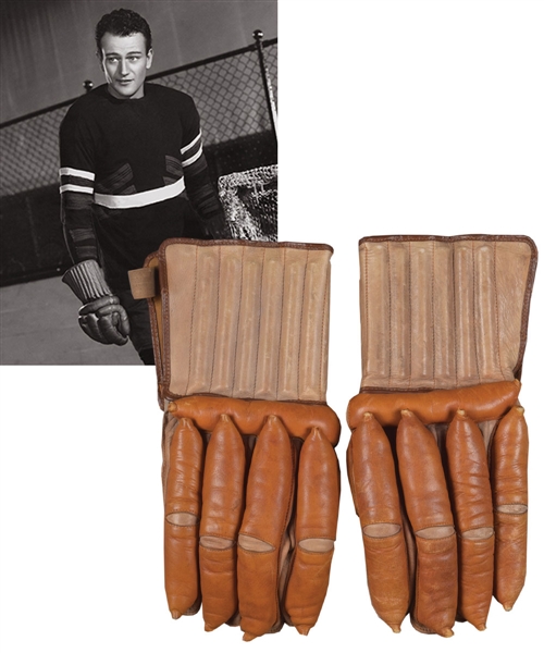 Hockey Gloves from 1937 Hockey Film "Idol of the Crowds" Gifted by John Wayne to Michael Ontkean in 1975 with His Signed LOA