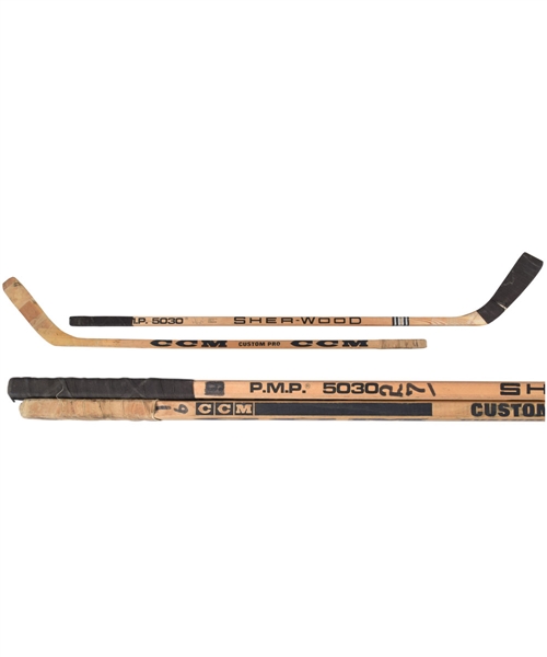 Darryl Sittlers (Signed) and Marcel Dionnes 1970s Game-Used Sticks