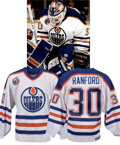 Bill Ranfords 1992-93 Edmonton Oilers Game-Worn Jersey with Team LOA - Centennial Patch! - Photo-Matched!