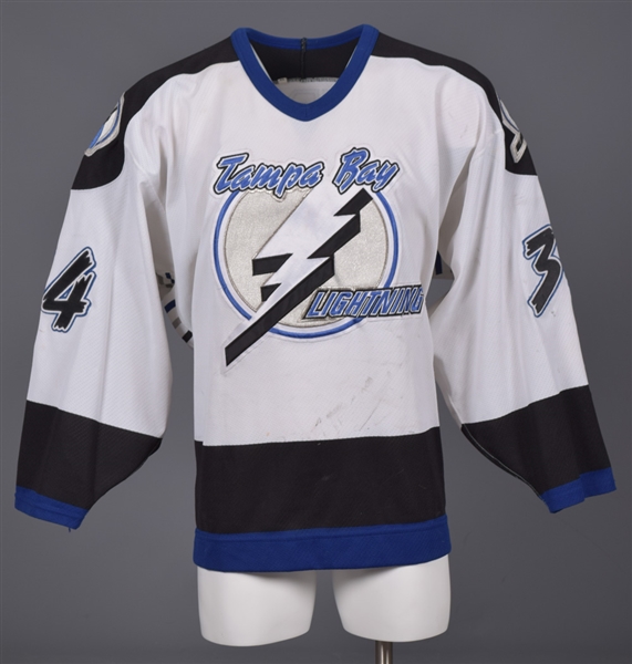 Mikael Anderssons Mid-1990s Tampa Bay Lightning Game-Worn Jersey with LOA - Team Repairs!