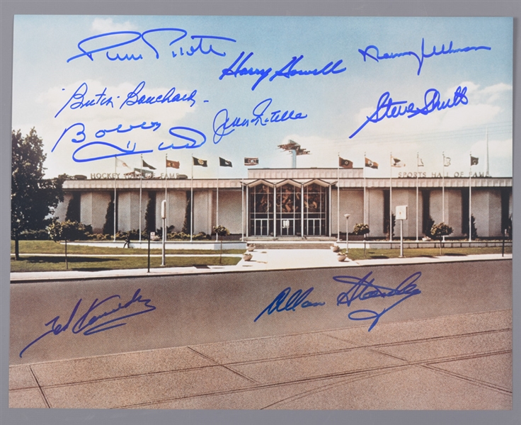 Hockey Hall of Fame Framed Photo Signed by 9 Including Kennedy, Bouchard, Pilote, Howell and Stanley with LOA (11” x 14”) 