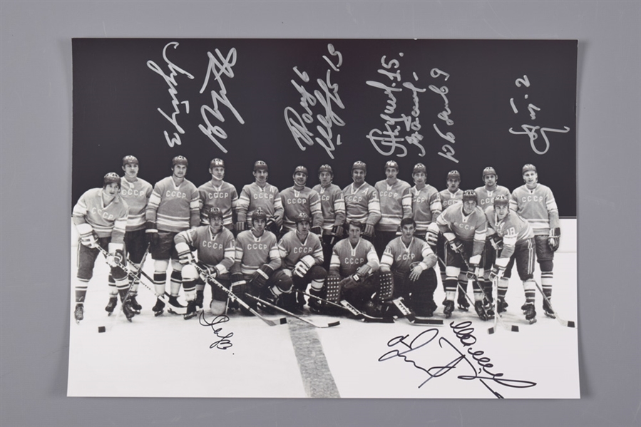 Soviet Union National Team 1972 Team-Signed Photograph with Tretiak, Yakushev and Mikhailov with LOA (10” x 14”) 