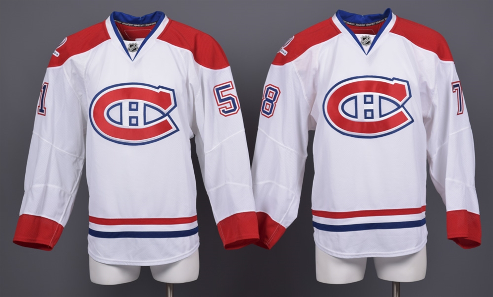 Eric Neilson’s and Aaron Palushaj’s 2009-10 Montreal Canadiens Game-Issued Away Jerseys with Team LOAs – Centennial Patches! 