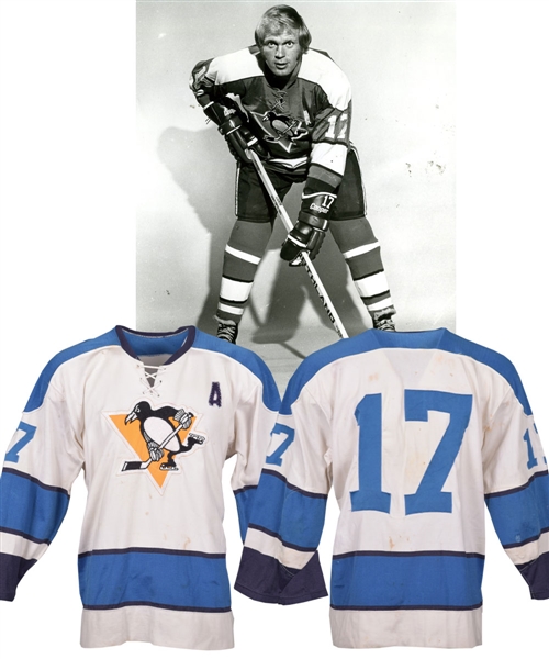 Ron Schocks 1972-73 Pittsburgh Penguins Game-Worn Alternate Captains Jersey - Team Repairs!