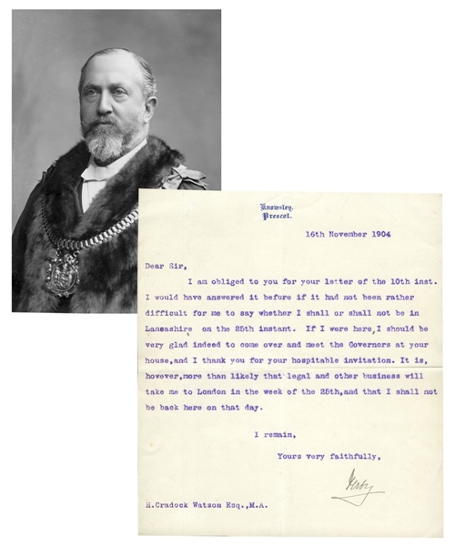 1904 Lord Stanley, Earl of Derby Signed Letter