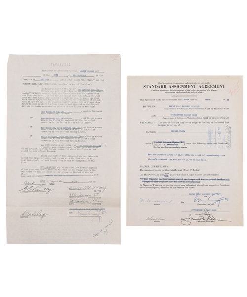 Toronto Maple Leafs 1940s/1950s Official NHL Document Collection of 2 with Deceased HOFer Conn Smythe Signatures