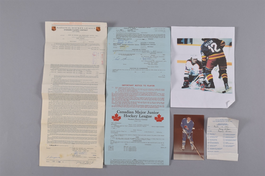 Gary Dillons 1975-79 OHA Toronto Marlboros and 1981-83 NHL Quebec Nordiques Signed Official Contracts from His Personal Collection