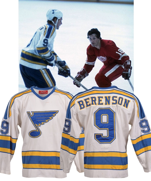 Gordon "Red" Berensons 1977-78 St. Louis Blues Game-Worn Captains Home Jersey with His Signed LOA - Team Repairs!