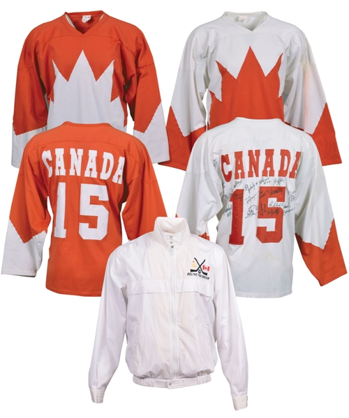 Gordon "Red" Berensons 1972 Canada-Russia Series Memorabilia Collection with Team-Signed Jersey and "Relive the Dream" Jacket with His Signed LOA