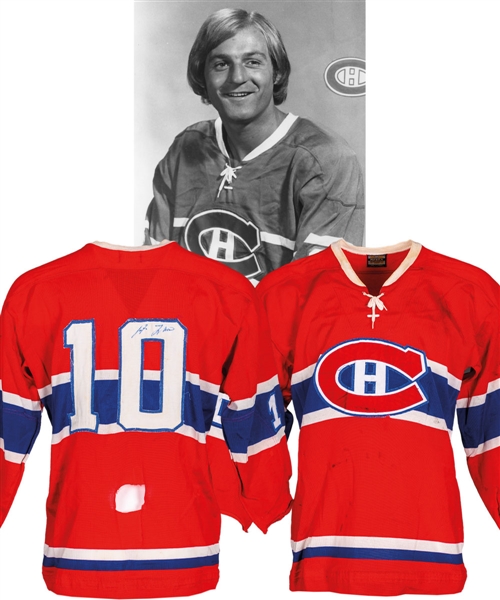 Guy Lafleurs Circa 1973-74 Montreal Canadiens Signed Game-Worn Jersey - Team Repairs! - Photo-Matched!