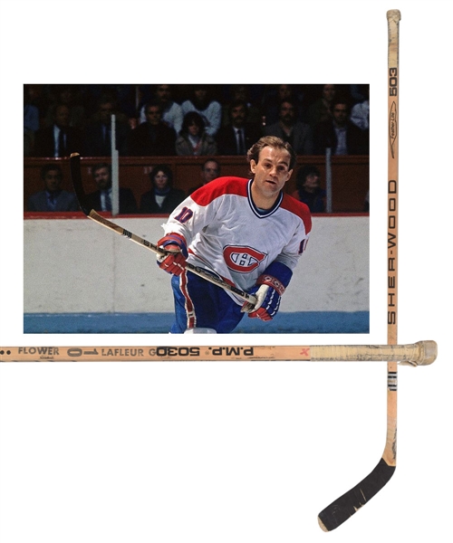 Guy Lafleurs 1979-80 Montreal Canadiens Signed Sher-Wood Game-Used Stick with "G. Lafleur 10 Flower" Name Stamp!