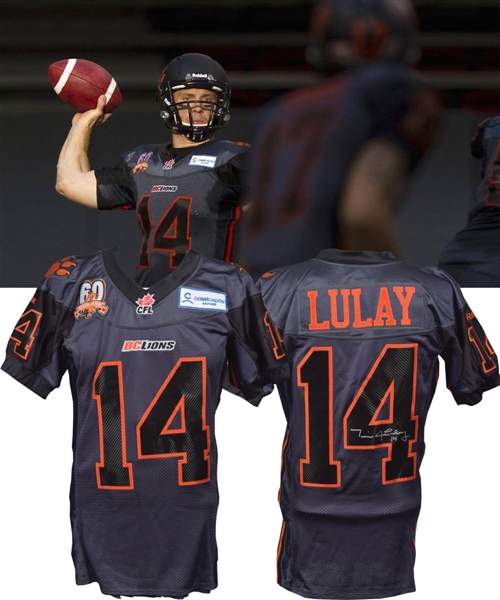 Travis Lulays 2013 British Columbia Lions Game-Worn Black Alternate Jersey with Team LOA
