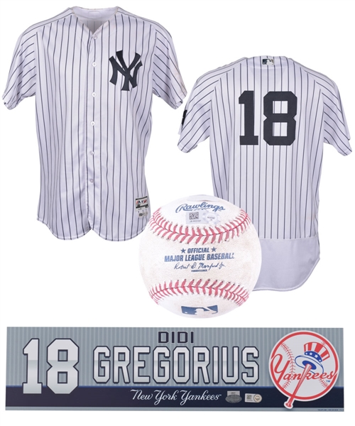 Didi Gregorius 2016 New York Yankees Game-Worn Jersey, Locker Nameplate and Game-Used Baseball with Steiner LOAs
