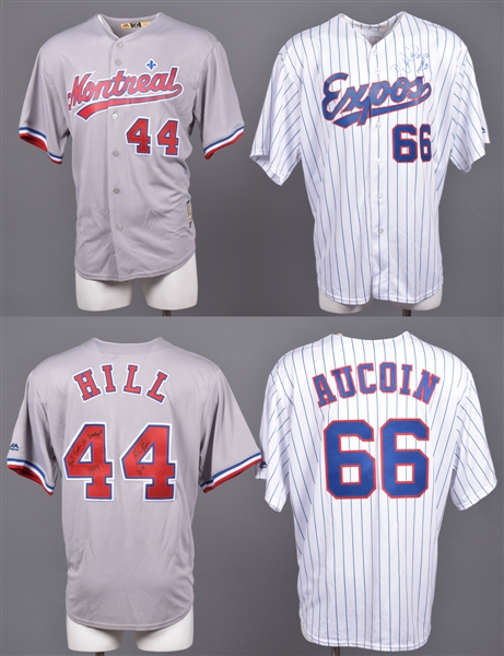 Montreal Expos Autograph Collection with Ken Hill and Derek Aucoin Signed Jerseys and Vidro, Lee and Cabrera Signed Baseballs