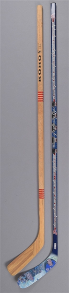 Pierre Larouches 1978-79 Stanley Cup Champions Team-Signed Game-Issued Stick Plus Lafleur Signed Career Stick
