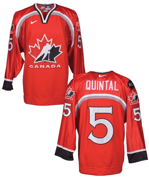 Stephane Quintals 1999 IIHF World Championships Team Canada Game-Worn Jersey with His Signed LOA - Steve Chiasson Memorial Patch!