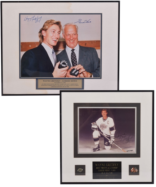Wayne Gretzky Autograph and Memorabilia Collection of 6 Including Dual-Signed Howe and Gretzky 1851 Framed Photo