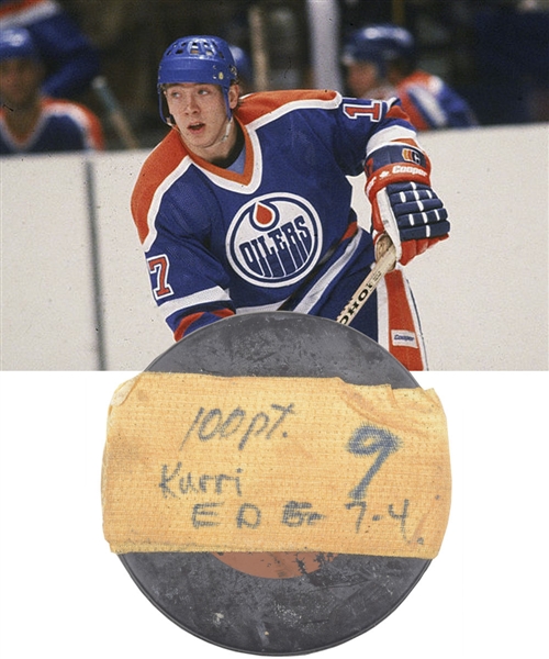 Jarri Kurris 1982-83 Edmonton Oilers 100th Point of Season Milestone Goal Puck with LOA - Goal Scored by Wayne Gretzky!