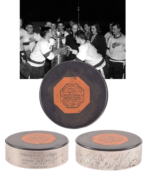 Detroit Red Wings 1953-54 Stanley Cup Champions Trophy Puck Presented to Marguerite Norris 