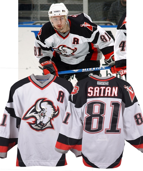 Miroslav Satans 2003-04 Buffalo Sabres Game-Worn Alternate Captains Jersey with LOA - Photo-Matched!