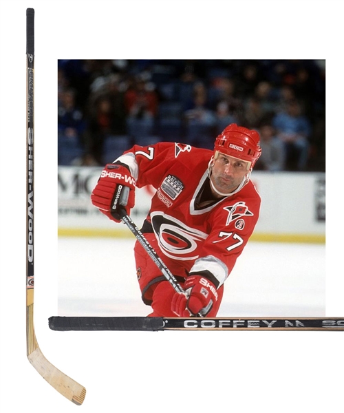 Paul Coffeys December 23rd 1999 Carolina Hurricanes "1500th NHL Career Milestone Point" Sher-Wood Game-Used Stick with His Signed LOA