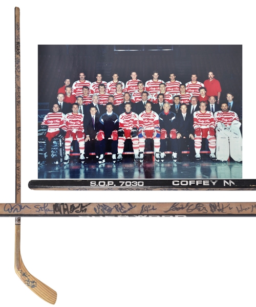 Paul Coffeys 1994 "Ninety-Nine Tour" Team-Signed Sher-Wood Game-Issued Stick with His Signed LOA